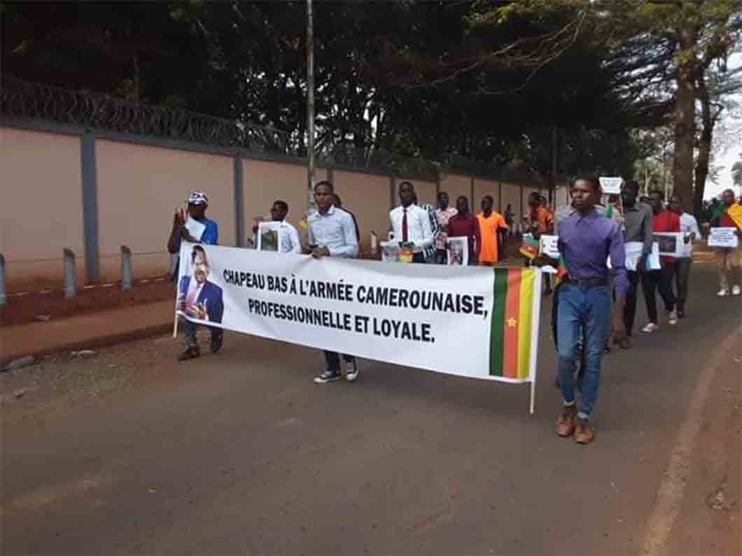 Une vue des manifestants à l'ambassade de France, Yaoundé, lundi 24 février 2020 / ©TI